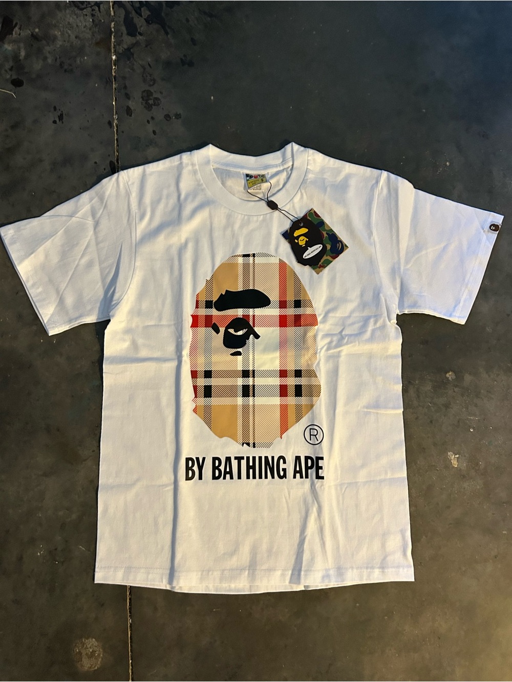Burberry Plaid Ape Head Graphic Tee in White